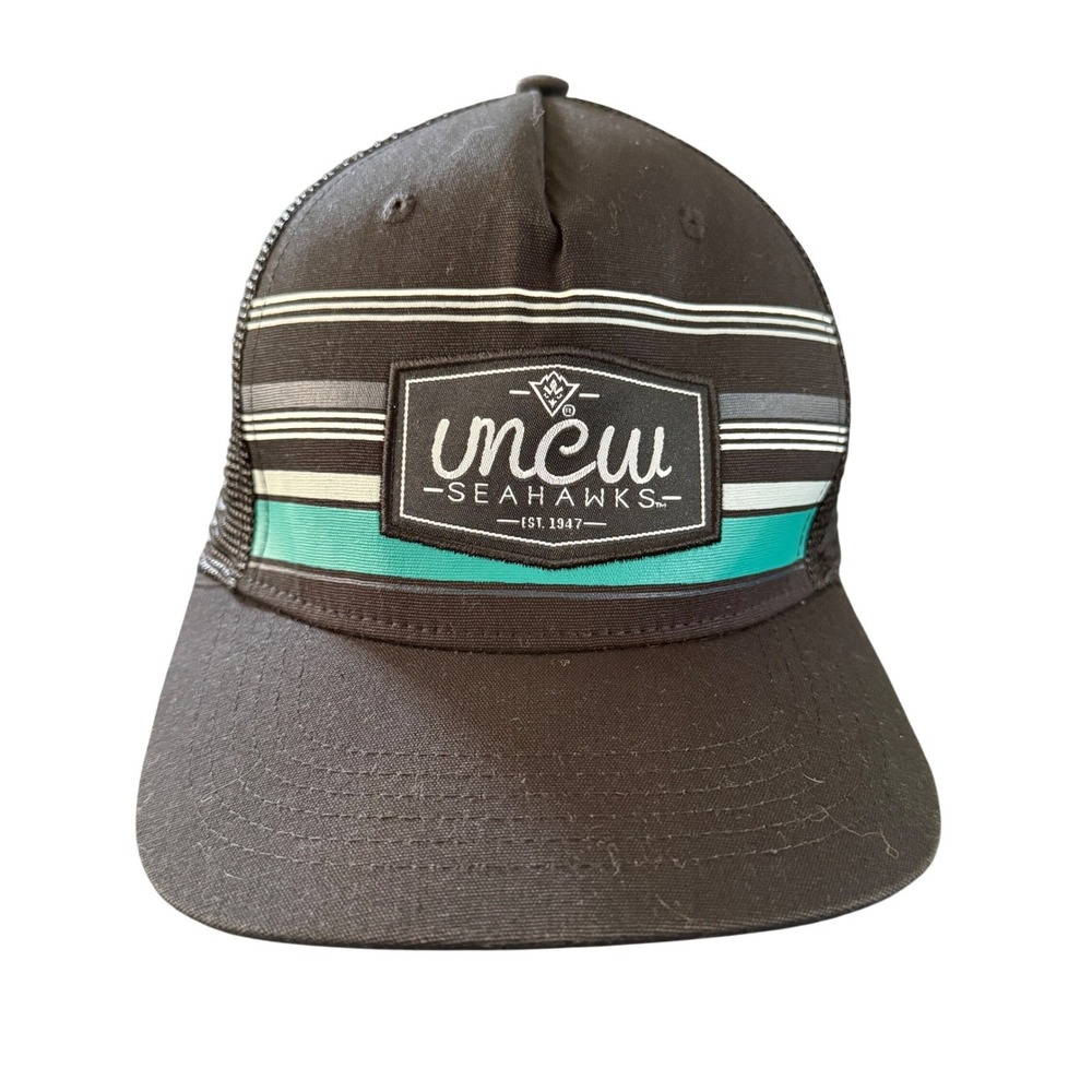UNCW Seahawks Hat Mens OSFM Black Teal Striped Trucker Cap Top of the World
